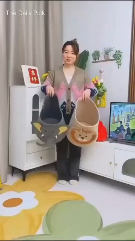 Cute Animal Felt Laundry Basket – Foldable Storage Organizer for Kids' Toys, Clothes & Home Decor